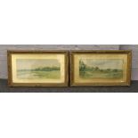 A pair of gilt framed antique prints of rural landscapes after George Oyston.