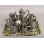 A tray of pewter items including James Dixon examples.