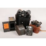 Two pairs of cased binoculars to include Tecnar 16 x 50, Ensign Ful-Vue camera etc.