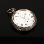 A silver Kay's Challenge pocket watch with subsidiary dial and Roman numeral markers.