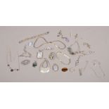 A box of mixed modern silver jewellery including agate and coloured paste set pieces.