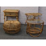 Four pieces of rattan occasional furniture to include single drawer side table, glass top coffee