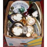A box of blue and white dinnerware's, cabinet plates, glassware's, ornaments, Royal Worcester