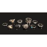 Ten silver dress rings, gross weight 42.3 grams.