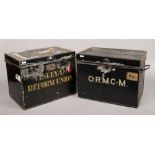 Two twin handle deed boxes, one stencilled Wesleyan reform union and the other O.R.M. C-M