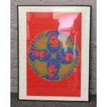 A framed limited edition Psychedelic poster of The Beatles signed by the artist Peter Marsh in