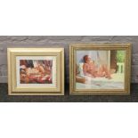 Two gilt framed oils, nudes of reclining women.