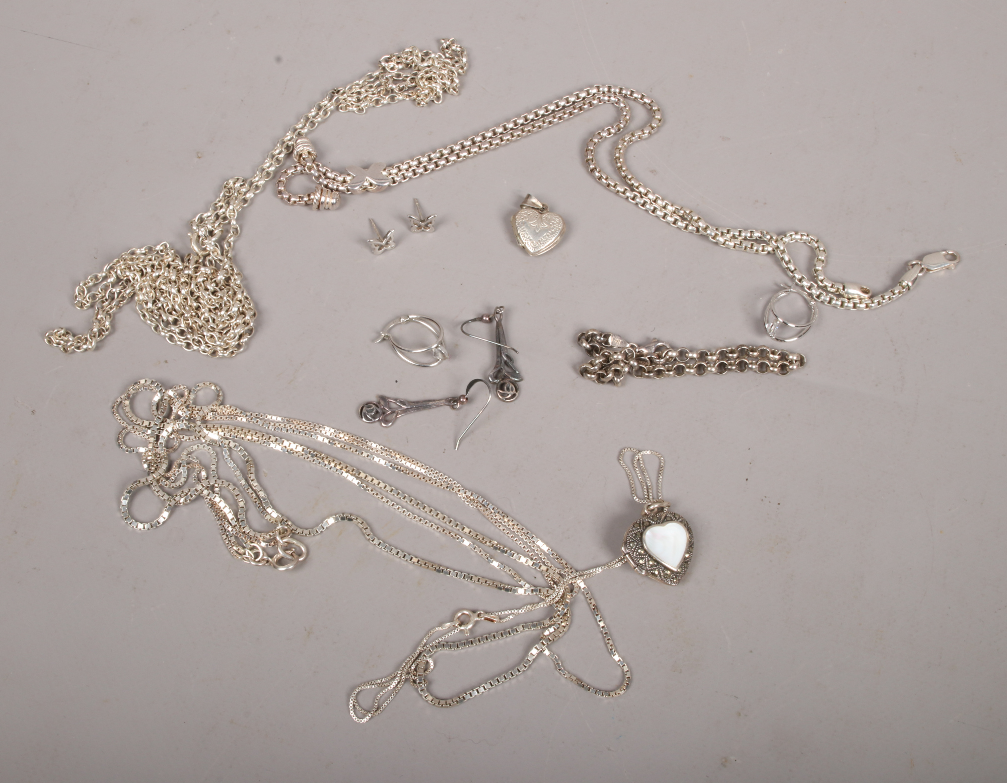 A quantity of mostly silver jewellery including necklaces, earrings etc.