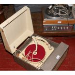 A Pilot stereophonic 4 picnic gramophone with Garrard turntable, along with a Philips 590