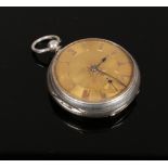 A Victorian silver pocket watch with gilt dial and Roman numeral markers, assayed Chester 1890,