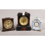 Three mantle clocks to include A Victorian slate example with key & Pendulum, Metamec quartz and a