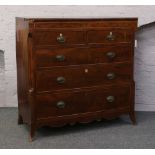 A Victorian mahogany chest of five drawers with marquetry inlay and cock beading.Condition report