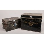 Two twin handle deed boxes, one stencilled B.S.C and the other Wesleyan Reform Union No.2.