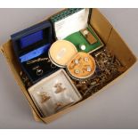 A box of cufflinks and tiepins to include cased H. Samuel, mother of pearl examples etc.