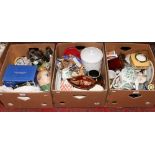 Three boxes of miscellaneous to include Wedgwood, Wade whimsies, Royal Doulton etc.