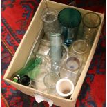 A box of mainly decorative glass vases.