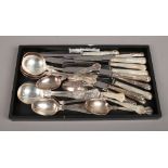 A tray of silver plated Kings pattern cutlery.