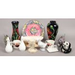A group of collectables including Murano style fish, Wade Royal Worcester spill vase (one small