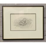 A framed pencil sketch of an otter monogrammed R.W.