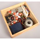 A box of white metal and silver gem set jewellery.