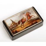 An early 19th century tortoiseshell snuff box. With hinged cover painted with a portrait of Lady