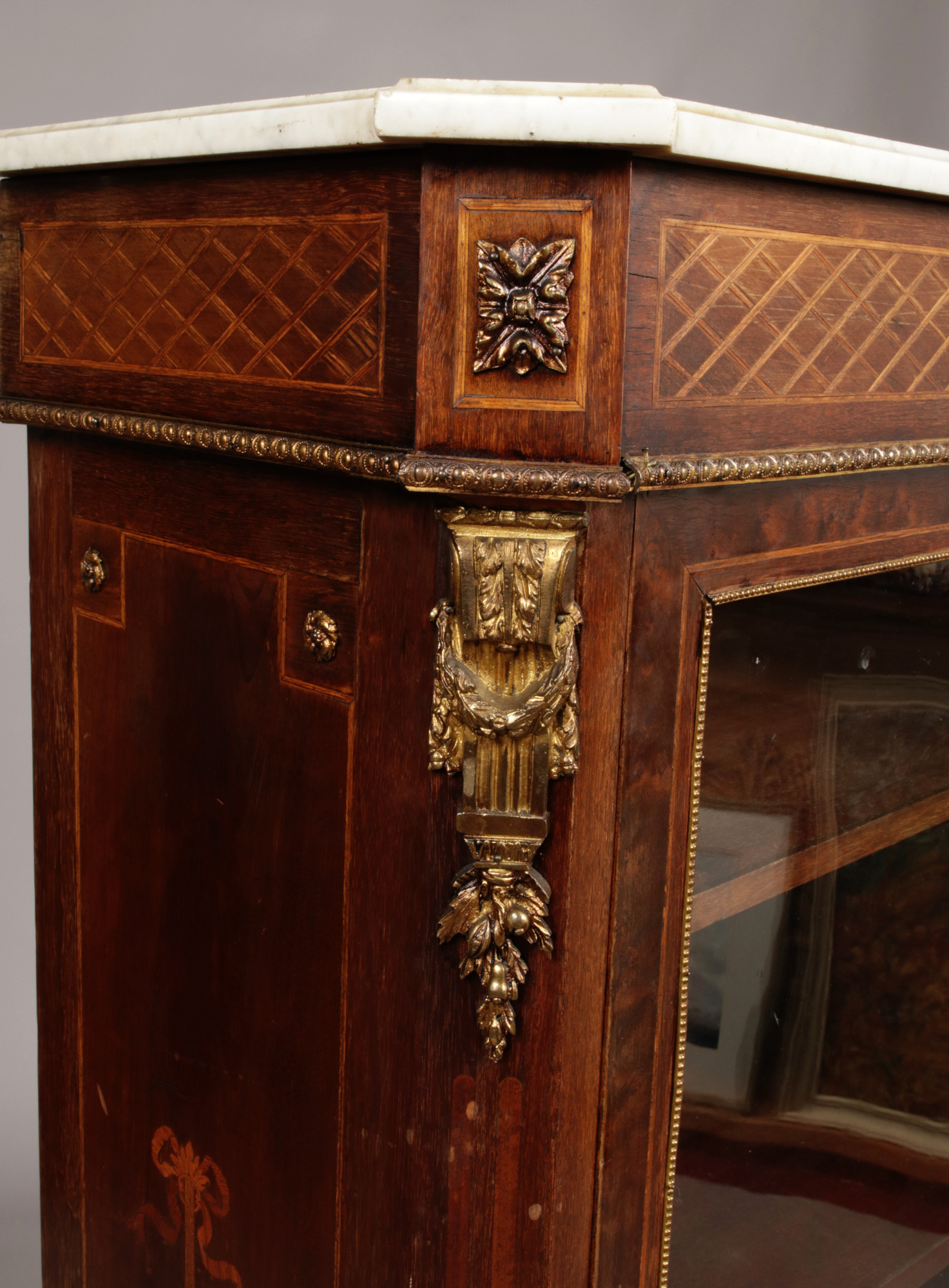 A 19th century mahogany marble top pier cabinet with gilt metal mounts. With marquetry inlay - Image 2 of 4