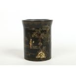 A 19th century Chinese lacquered bitong / brush pot of cylindrical form and with everted rim.