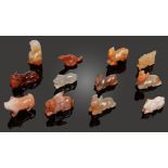 A set of twelve Chinese carved hardstone miniature animals, each representing a sign of the