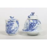 A Japanese Meiji period porcelain leaf moulded jar and cover printed in underglaze blue along with a