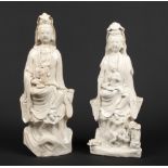 Two Chinese 17th century blanc de chine figures of Guanyin. Each typically modelled wearing