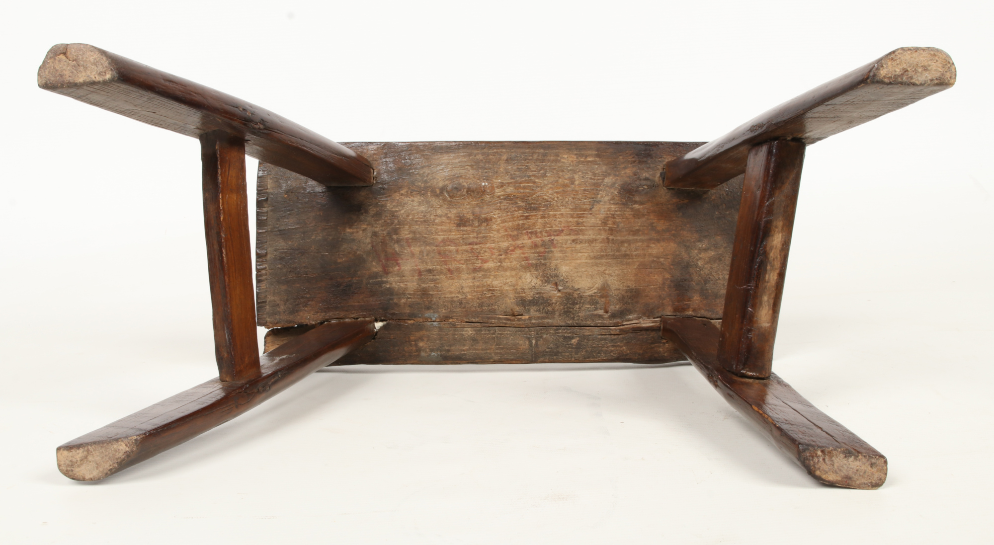 A period oak estate built small stool. With concave plank top, exposed tenons and splay supports, - Image 4 of 4