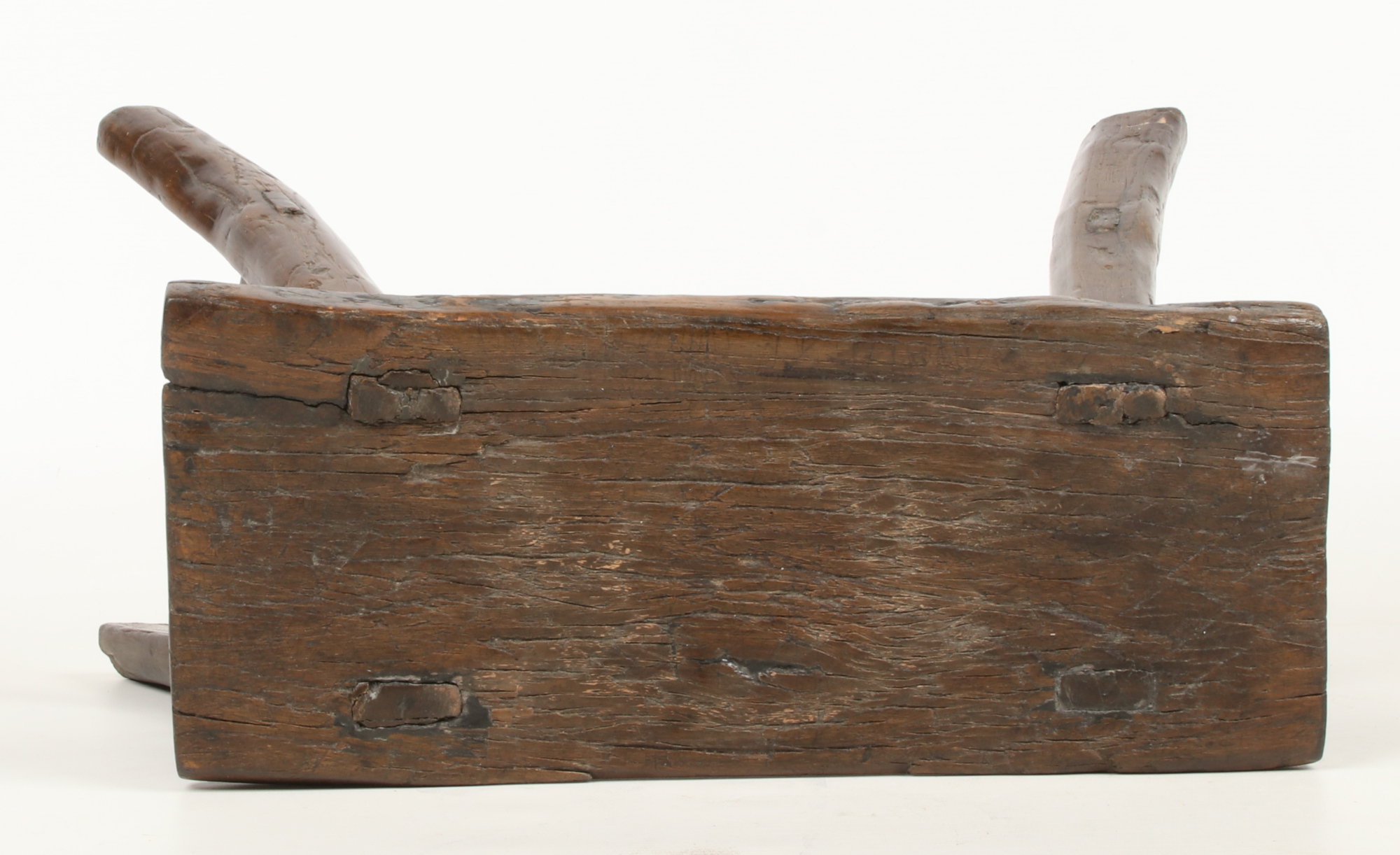 A period oak estate built small stool. With concave plank top, exposed tenons and splay supports, - Image 2 of 4