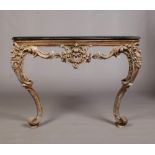 A carved and painted rococo style seprentine console table, 110cm wide. Condition report intended as