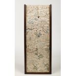 An early 20th century Chinese silk needle work, depicting figures in a landscape. Two panels