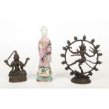 Two small antique bronze figures, one Indian of Shiva Natraj and the other probably Sino Tibetan