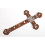 A 19th century Chinese export hardwood crucifix with mother of pearl inlay, 36cm.Condition report