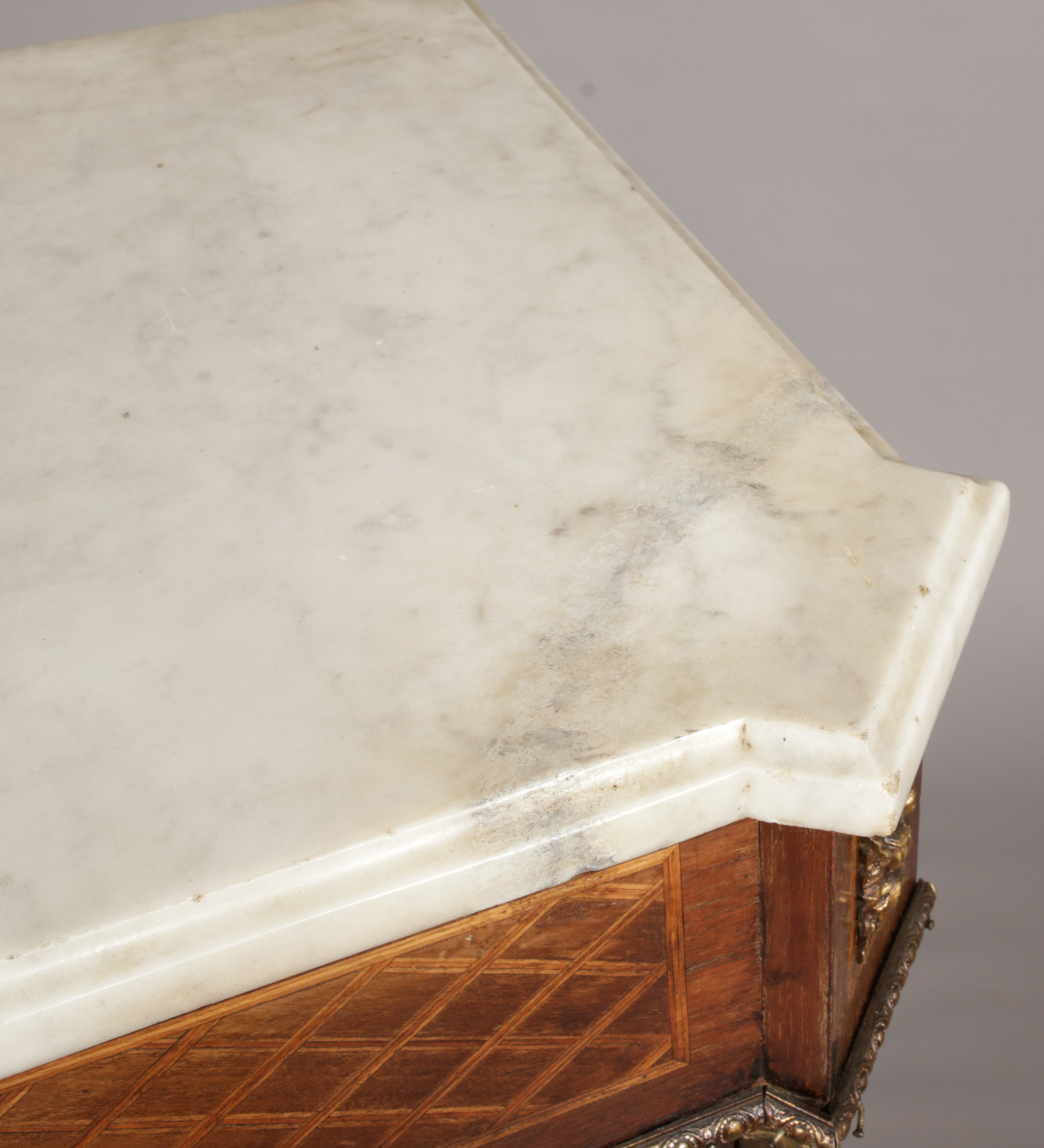 A 19th century mahogany marble top pier cabinet with gilt metal mounts. With marquetry inlay - Image 3 of 4