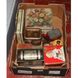 A box of vintage tins to include Thorne's toffee, F.E Fox & Sons Ltd biscuits etc.