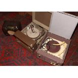 Two vintage portable record players; Ecko and Fidelity radio along with a Bush Bakelite valve