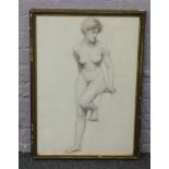 A gilt frame pencil sketch, portrait of a female nude, 72cm x 49.5cm.