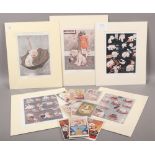 Five mounted Bonzo prints, along with a quantity of vintage Bonzo postcards.