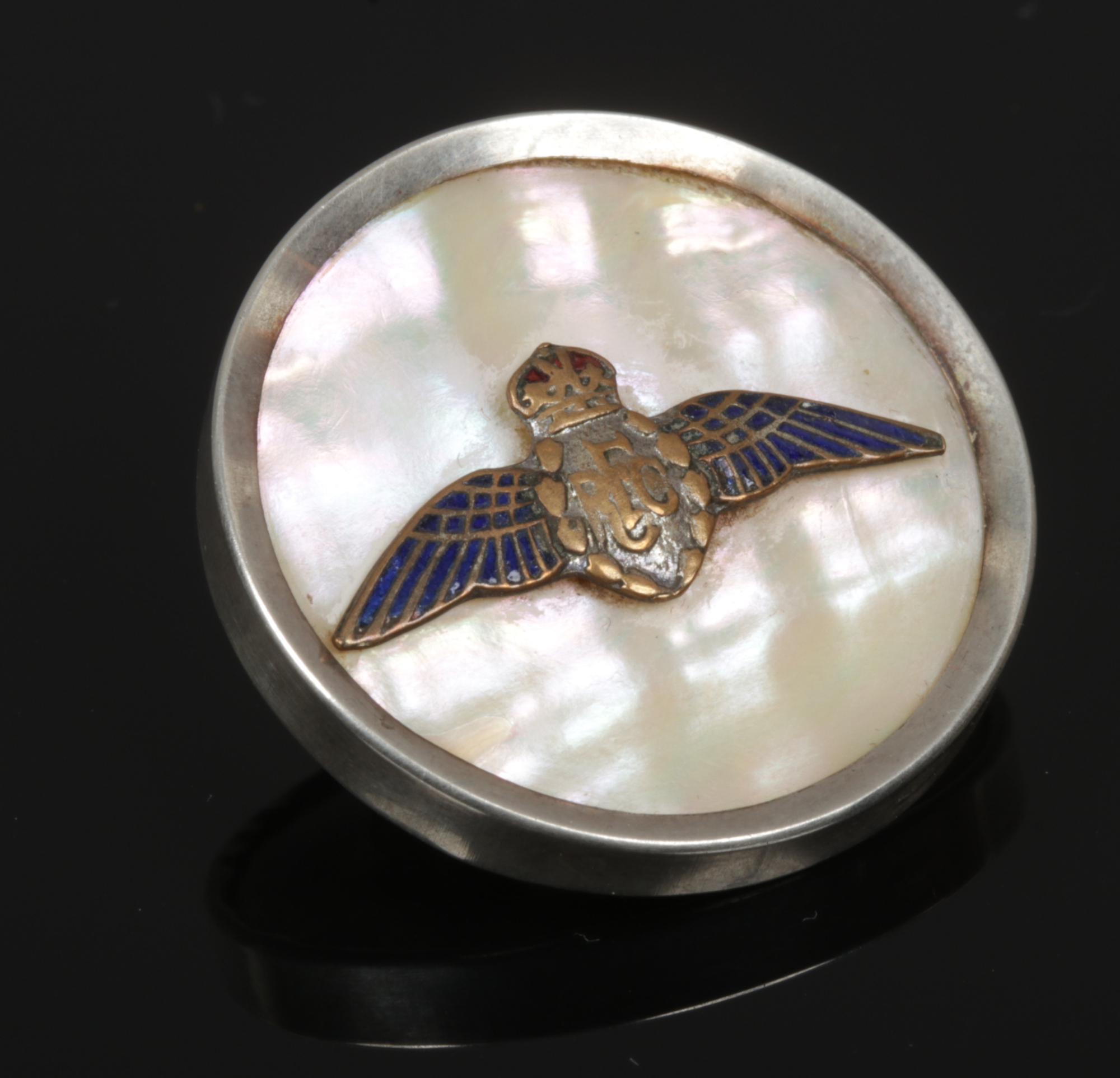 A white metal and mother of pearl flying corps sweetheart brooch.