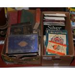 Two boxes of books including early 20th century cloth bound novels, antique reference guides etc.