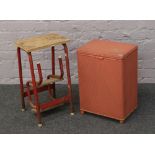 A painted basketware linen box along with a metamorphic kitchen stool / steps.