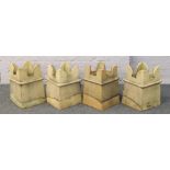 Four Victorian cream terracotta crown chimney pots.