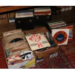 Two boxes and three carry cases of L.Ps and 78 records to include easy listening, country etc.