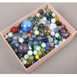 A box of glass marbles.