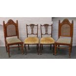 Two pairs of chairs to include pierced back rest with upholstered seat and a pair of Edwardian