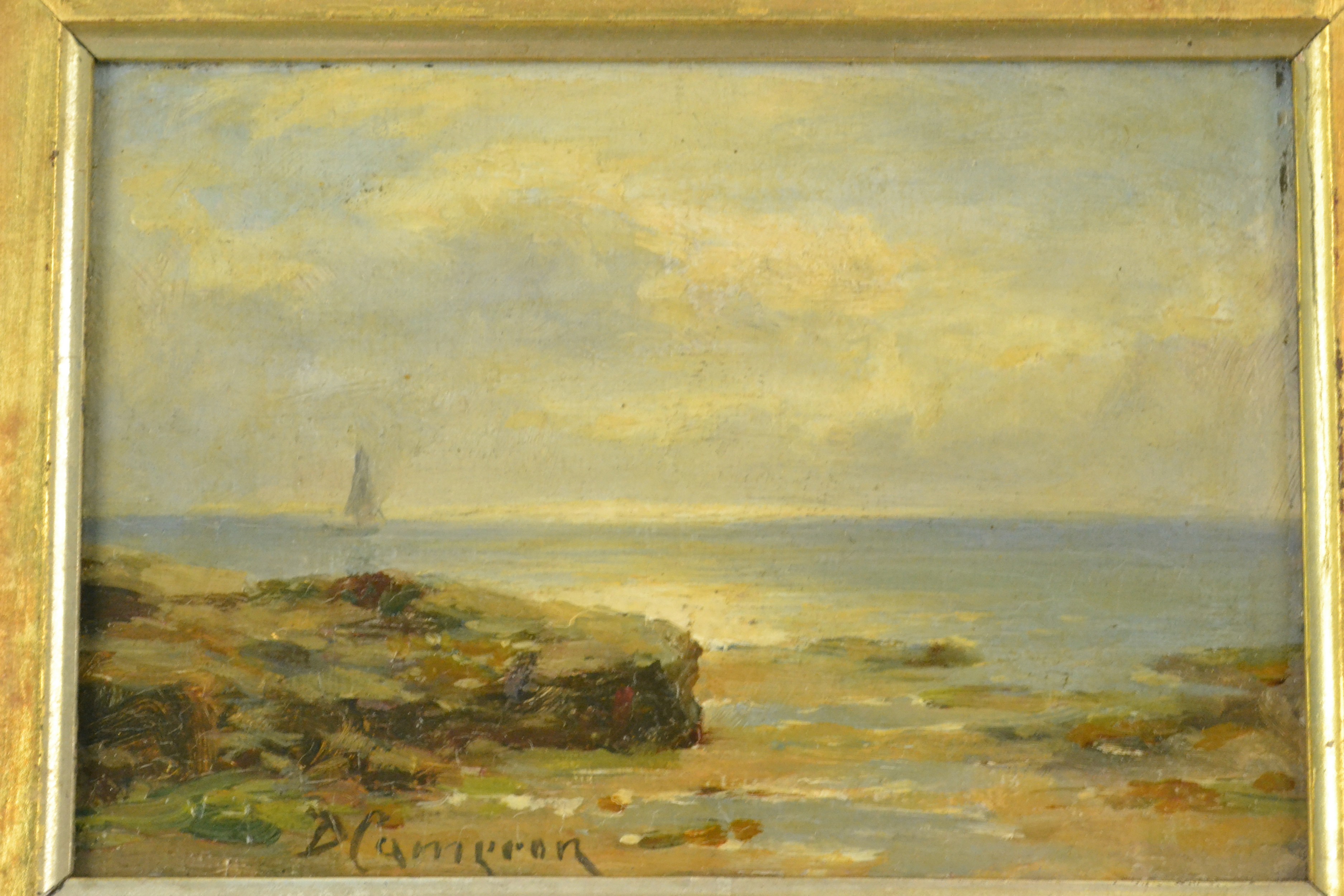 Sir David Young Cameron RA, Scottish Seascape, oil on board, signed, (10.5 x 15cm approx) - Image 3 of 4