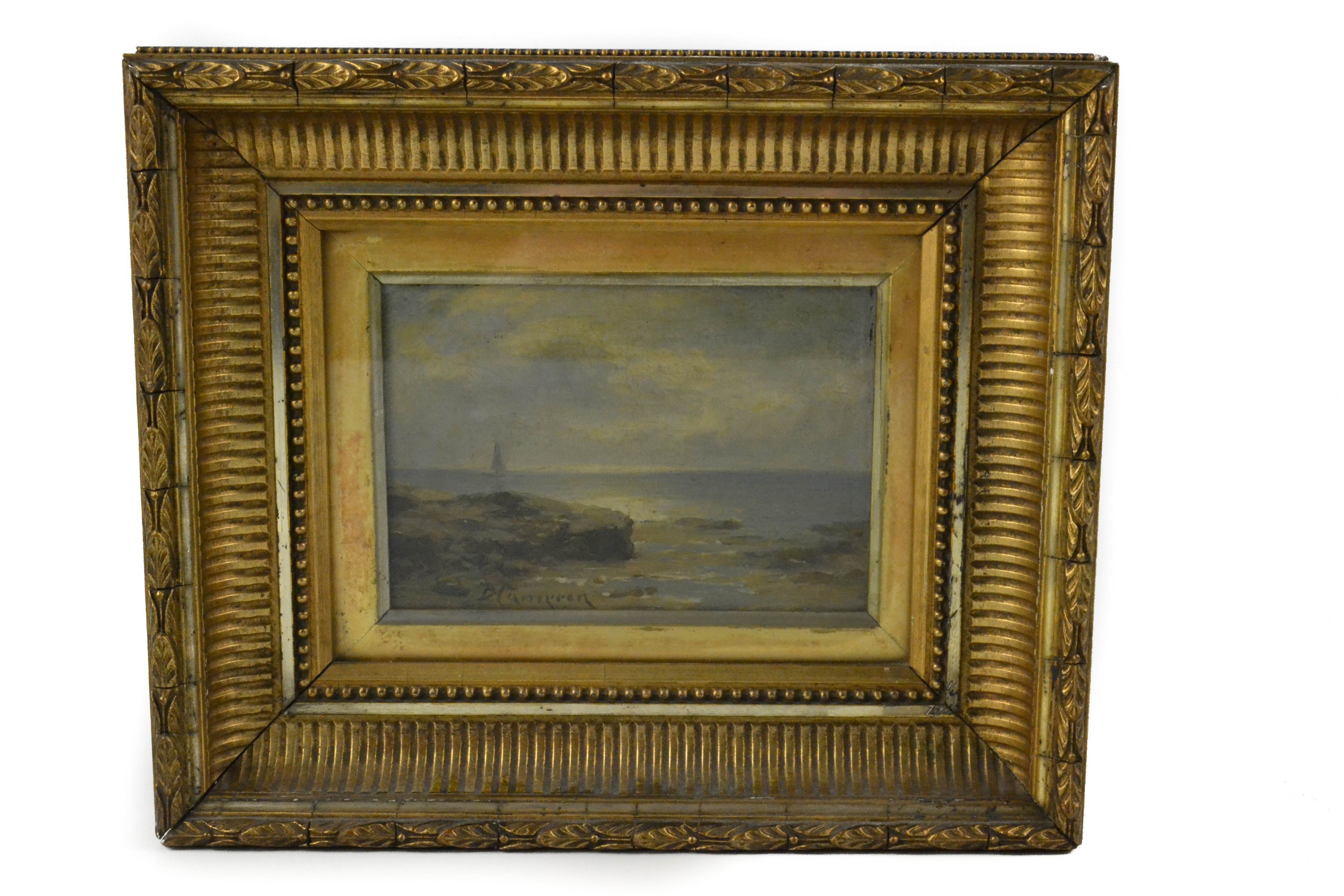 Sir David Young Cameron RA, Scottish Seascape, oil on board, signed, (10.5 x 15cm approx)